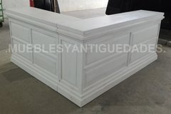 Barra mostrador pulpería en L en madera maciza de puertas recicladas (BA206M)