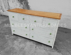 Cómoda en madera maciza con pátina blanca y decapado (CO101M) - tienda online