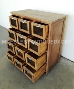 Fideera antigua en madera maciza reciclada con 12 cajones (FI108A) - comprar online