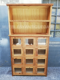 Fideera con alzada estilo antiguo en pinotea reciclada con 12 puertas (FI111A) - comprar online