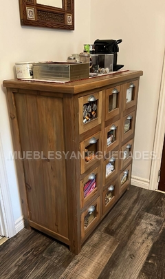 Fideera estilo antiguo en pinotea reciclada con 12 cajones (FI112A) en internet