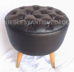 Banqueta Puff redondo capitoné chico tapizado en pana cuero vinílico ecocuero cuerina (PC101M) - Muebles y Antiguedades - Argentina
