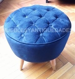 Banqueta Puff redondo capitoné chico tapizado en pana cuero vinílico ecocuero cuerina (PC101M)