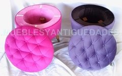 Banqueta Puff redondo capitoné chico tapizado en pana cuero vinílico ecocuero cuerina con botinero / espacio guardaobjetos y tapa (PC102M) en internet