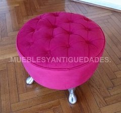 Banqueta Puff redondo capitoné chico con patas de metal macizo pulido tapizado en pana cuero vinílico ecocuero cuerina (PC103M) en internet