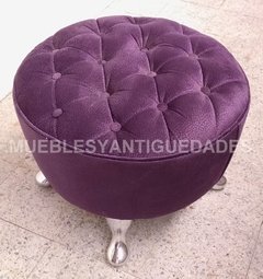 Banqueta Puff redondo capitoné chico con patas de metal macizo pulido tapizado en pana cuero vinílico ecocuero cuerina (PC103M) - comprar online