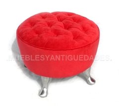 Puff redondo capitoné con patas metal macizo pulido (PC103M)