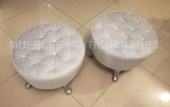 Puff redondo capitoné con patas metal macizo pulido (PC103M) - Muebles y Antiguedades - Argentina