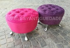Puff redondo capitoné con patas metal macizo pulido (PC103M) - comprar online