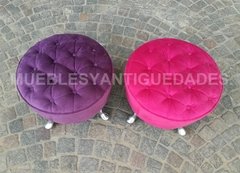 Puff redondo capitoné con patas metal macizo pulido (PC103M) - tienda online