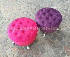 Imagen de Puff redondo capitoné con patas metal macizo pulido (PC103M)