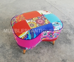 Banqueta Puff chico en forma de B tapizado en patchwork pana cuero vinílico ecocuero cuerina (PC104M) - Muebles y Antiguedades - Argentina