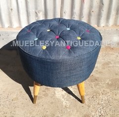 Puff banquito redondo capitoné tela azul old navy (PC106M) - comprar online