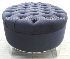 Banqueta Puff redondo capitoné con patas de metal tapizado en pana cuero vinílico ecocuero cuerina color negro (PG102M) - Muebles y Antiguedades - Argentina