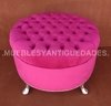 Banqueta Puff redondo capitoné con patas de metal tapizado en pana cuero vinílico ecocuero cuerina (PG102M)