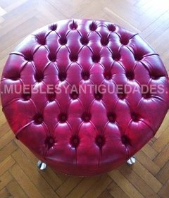 Banqueta Puff redondo capitoné con patas de metal tapizado en pana cuero vinílico ecocuero cuerina (PG102M) - comprar online