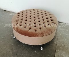 Banqueta Puff redondo capitoné con patas de metal tapizado en pana cuero vinílico ecocuero cuerina (PG104M) - comprar online
