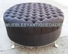 Banqueta Puff redondo capitoné con patas de metal tapizado en pana cuero vinílico ecocuero cuerina (PG104M)
