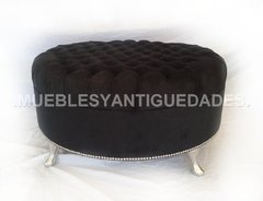 Banqueta Puff redondo capitoné con patas de metal tapizado en pana cuero vinílico ecocuero cuerina (PG104M)