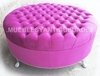 Banqueta Puff redondo capitoné con patas de metal tapizado en pana cuero vinílico ecocuero cuerina color fucsia (PG107M)