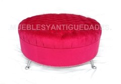 Puff redondo capitoné pana o vinílico y patas metal (PG107M) - tienda online