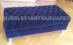 Banqueta Puff capitoné rectangular con patas de metal tapizado en pana cuero vinílico ecocuero cuerina (PR102M)