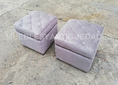 Puff banqueta cuadrado capitoné con botinero en pana o cuero vinílico (PR105M)