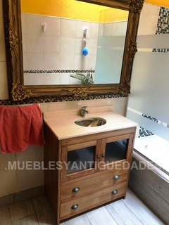 Vanitory con base de pinotea y tapa de mármol beige (VA107M) - comprar online