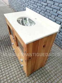 Vanitory con base de pinotea y tapa de mármol beige (VA107M) - tienda online