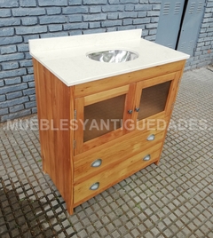 Imagen de Vanitory con base de pinotea y tapa de mármol beige (VA107M)