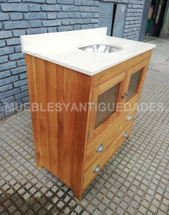 Vanitory con base de pinotea y tapa de mármol beige (VA107M)