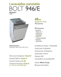 Lavavajillas Bompani Panelable Ancho 45 cms - comprar online