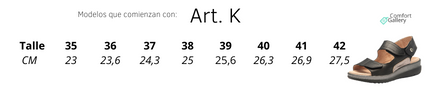 Tabla de talles articulos que comienzan con K