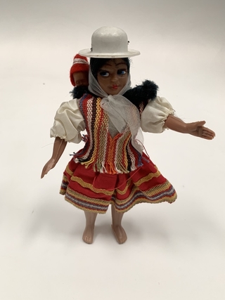 ANTIGUA MUÑECA CON BEBE EN LA ESPALDA BOLIVIANA 25cm