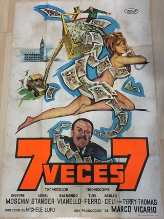 AFICHE POSTER CINE ORIGINAL 7 VECES 7 1968, MICHELE LUPO (USADO)