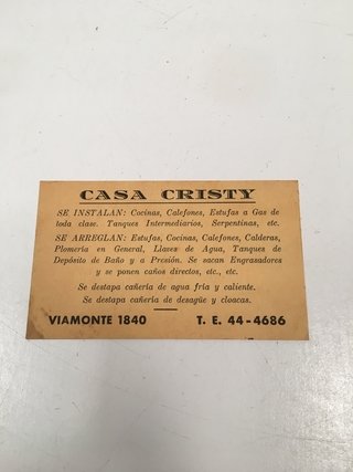 ANTIGUA TARJETA DE NEGOCIO PORTEÑO “CASA CRISTY” (USADO)