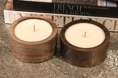 VELA DE SOJA EN CUENCO DE MADERA - MEDIDA 10x5 cm. - AROMA VAINILLA