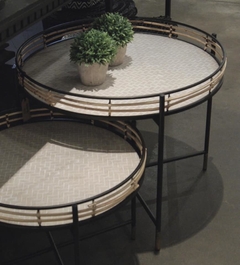 MESA GRANDE ESTRUCTURA METAL Y TAPA DESMONTABLE DE METAL, MADERA Y RATTAN MELANG- MEDIDAS Ø 62X51 DE ALTO