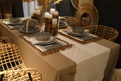 MANTEL TUSSOR COMBINADO TOSTADO + OFF WHITE
