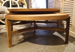 MESA GRANDE, BASE DE MADERA MACIZA CON TAPA ENCHAPADA - MEDIDAS Ø 1.00x0.43 DE ALTO - DISEÑO CARLO en internet