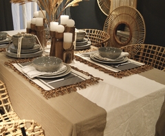 MANTEL LIENZO COMBINADO TOSTADO + OFF WHITE