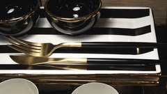 SET DE CUBIERTOS X 3 DE ACERO DORADO/NEGRO