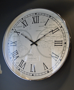 RELOJ DE METAL CROMADO + VIDRIO - MEDIDAS Ø 62x5 cm.