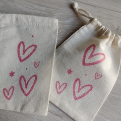 Bolsitas Souvenir Corazón Rosa con Glitter 10x15 Cm. (pack 6 unidades)