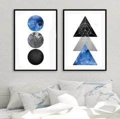 Cuadro Díptico Con Marco Geo Azul