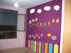 Vinilo Decorativo Infantil Búhos Pared Completa - comprar online