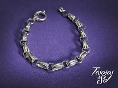 P 540 - Pulsera de Plata 925 - Eslabón doble unido alargado y unión de eslabón redondo con broche marinero (8 mm)