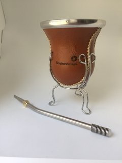 Mate porrongo forrado en cuero en box con logo - Cueros del Sur