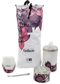 Juego de latas y mate en bolsita de Tyvek - FLORES VIOLETAS
