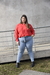 Jeans elastizado con lazo y tiro alto nevado - tienda online
